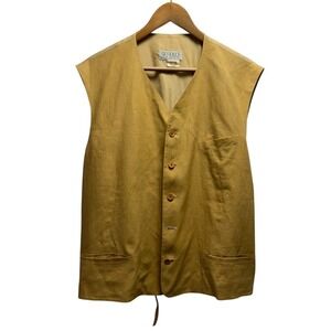 Gucci Vtg 80's Men's Medium Light Brown Linen Button Front Vest Jacket Italy guc